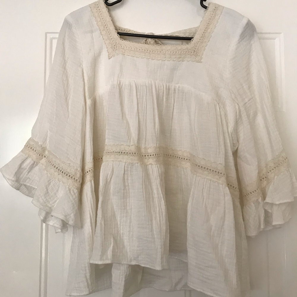 Ivory back tie Blouse with Lace trim